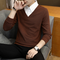 稻草人(Mexican)春季男装纯色假两件长袖针织衫韩版毛衣修身学生男外套