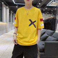 稻草人(Mexican)夏季男士短袖T恤韩版宽松帅气印花港风chic五分袖学生潮男