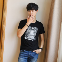 富贵鸟(FUGUINIAO)T恤男短袖韩版修身印花款圆领衣服半袖打底衫男装 18169FG1917