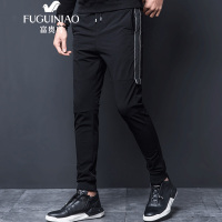 富贵鸟FUGUINIAO休闲裤男装2018秋季新品小脚裤韩版修身纯色百搭束脚裤黑色
