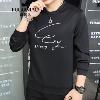 富贵鸟FUGUINIAO卫衣男装2018秋季新款长袖T恤经典圆领印花时尚休闲套头上衣服