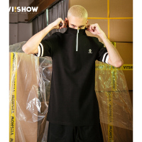 viishow夏季polo衫半袖潮流短袖翻领T恤男黑色纯棉短T7_1