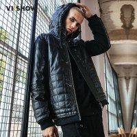 viishow潮牌冬季修身棉服欧美潮流pu皮男棉衣外套青年