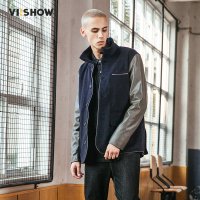 viishow潮牌男式冬季棉衣男士翻领毛呢布外套棉拼接外套_1_7