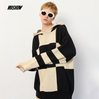 viishow2018冬季新款针织衫女 韩版女士连帽毛衣拼接套头保暖外套