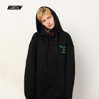 viishow女装秋冬2018新款卫衣情侣款连帽套头黑色外套上衣保暖