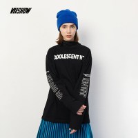 viishow女装秋冬T恤长袖2018新款韩版圆领套头印花情侣款上衣休闲