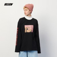 viishow秋T恤女纯棉2018新款圆领长袖上衣情侣款时尚休闲装百搭