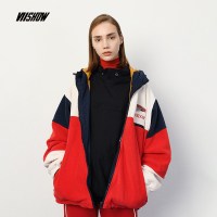 viishow2018秋冬新款女士夹克衫印花短款情侣款外套韩版时尚连帽