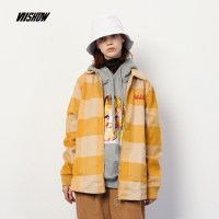 viishow女装格子夹克2018秋新款韩版开衫外套情侣款方领长袖上衣