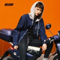 viishow2018新款衬衫女黑色宽松个性连帽牛仔外套时尚情侣上衣