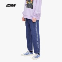 viishow2019春季新款牛仔裤男 韩版印花男士休闲长裤学生款直筒裤