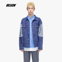 viishow2019春季新款夹克男 韩版方领男士牛仔夹克潮牌拼接外套