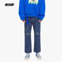 viishow2019春季牛仔裤男 潮牌男士拼接直筒裤学生休闲长裤