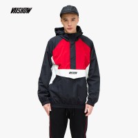 viishow2019春装新款夹克男 潮牌男士拼接套头连帽外套青年衣服