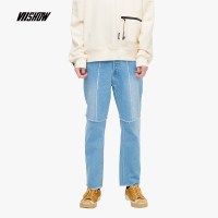 viishow2019春装新款牛仔裤男 潮牌须边休闲长裤男士须边水洗白