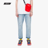 viishow2019夏季新款牛仔裤男 潮牌男士破洞裤休闲长裤水洗白裤子