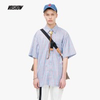 viishow2019夏季新款短袖衬衫男 日系男士印花方领衬衣青年半袖