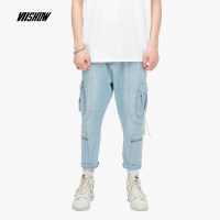 viishow2019夏季新款牛仔裤男 潮牌男士工装长裤多口袋休闲裤帅气