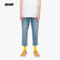 viishow2019夏装新款牛仔裤男 韩版休闲裤子男士九分裤须边直筒