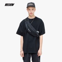 viishow2019夏季新款短袖T恤男 潮牌圆领黑色清凉半袖上衣青年