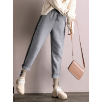 轩兹毛呢裤女哈伦裤2018秋冬新款韩版宽松显瘦休闲裤加厚九分裤子