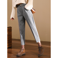 轩兹休闲哈伦裤女2018秋冬新款韩版高腰宽松烟管裤毛呢裤九分裤子