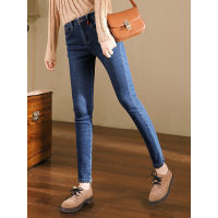 轩兹修身牛仔裤女2018冬季新款韩版加绒加厚小脚裤弹力显瘦铅笔裤