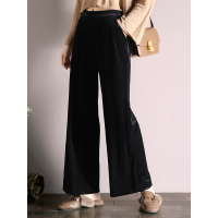 轩兹加绒加厚金丝绒 宽松显瘦金丝绒阔腿裤女2018冬季新款黑色坠感直筒裤子