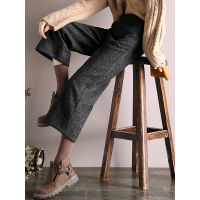 轩兹毛呢阔腿裤女2018秋冬新款韩版高腰显瘦九分裤学生百搭直筒裤