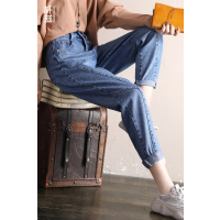 轩兹哈伦裤女牛仔裤宽松2019春季新款韩版高腰九分裤显瘦小脚裤子