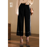 轩兹金丝绒阔腿裤女2019春秋新款韩版高腰显瘦宽松九分裤子直筒裤