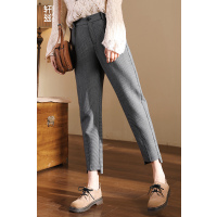 轩兹休闲西装裤女哈伦裤春2019新款韩版宽松高腰九分复古格子裤子