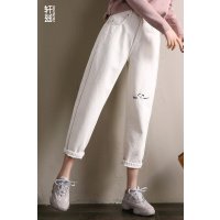 轩兹牛仔裤女哈伦2019春秋新款宽松韩版高腰显瘦九分裤刺绣老爹裤