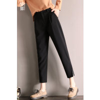 轩兹黑色哈伦裤休闲裤女春2019新款韩版宽松高腰显瘦开叉九分裤子