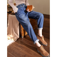 轩兹牛仔哈伦裤女宽松2019春秋新款韩版高腰显瘦黑色九分萝卜裤子