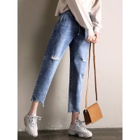 轩兹牛仔裤女2019春季新款韩版宽松破洞哈伦裤高腰显瘦学生长裤潮