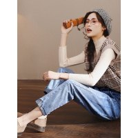 轩兹牛仔裤女哈伦2019春秋新款韩版宽松显瘦老爹裤高腰翻边九分裤