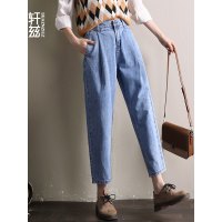 轩兹牛仔裤女高腰哈伦裤2019春秋新款宽松显瘦港味裤子九分老爹裤