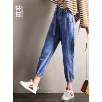 轩兹高腰牛仔裤女宽松2019春秋新款港味复古九分哈伦裤束脚灯笼裤