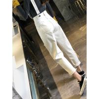 轩兹牛仔裤女春装新款直筒宽松显瘦卷边阔腿裤韩版高腰九分休闲背带裤