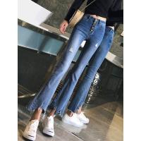 轩兹破洞牛仔裤女春季2019新款修身显瘦微喇裤韩版高腰夏潮流学生喇叭裤