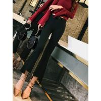 黑色垂感喇叭裤女2019春装新款流苏港味cec裤子直筒休闲裤九分裤