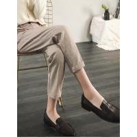 高腰西装裤女直筒宽松2019新款韩版休闲裤翻边学生显瘦九分哈伦裤