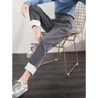 高腰西装裤女直筒宽松学生显瘦翻边九分休闲春酒百搭花苞哈伦西裤