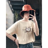 轩兹露背短袖女夏季ins超火性感宽松个性半袖钉珠字母印花圆领t恤