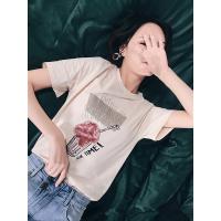 轩兹白色圆领纯棉T恤女韩版新款小众内搭半袖超火的宽松刺绣短袖