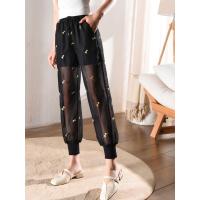 黑色休闲裤女宽松高腰网纱束脚薄款九分裤2019夏款学生韩版哈伦裤