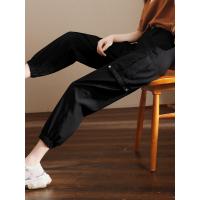 轩兹法式工装裤女宽松bf风2019春季新款韩版高腰显瘦束脚哈伦裤潮