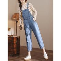 轩兹牛仔背带裤女2019春秋新款复古港风高腰勾勾连体裤哈伦九分裤